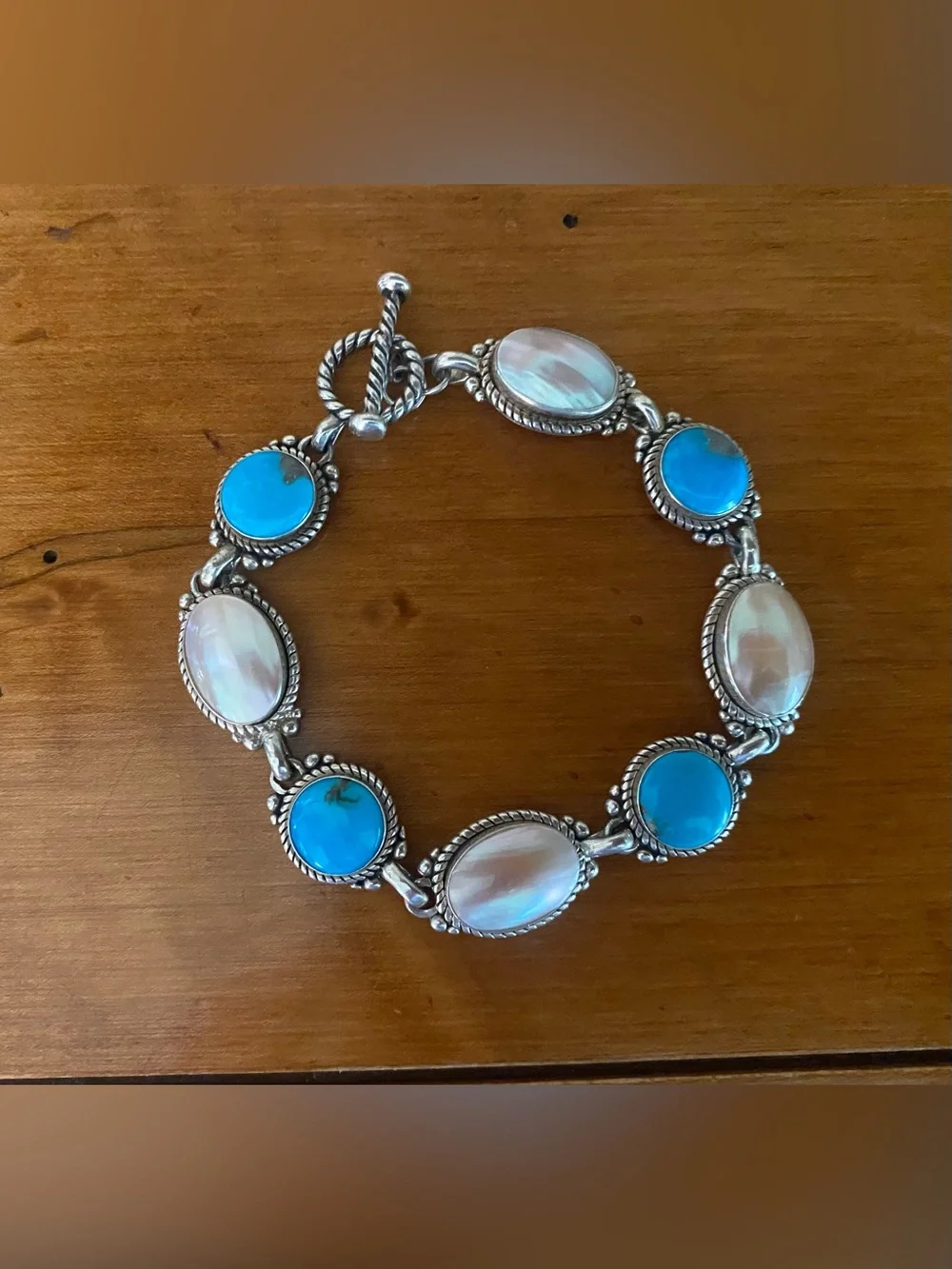 Carolyn Pollack Sterling Silver MOP Turquoise Purity Promise Bracelet size 7”